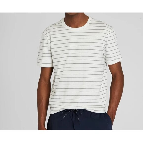 Club Monaco Mens Short Sleeve Refined Stripe T-Shirt White Black XL NEW - Picture 1 of 6